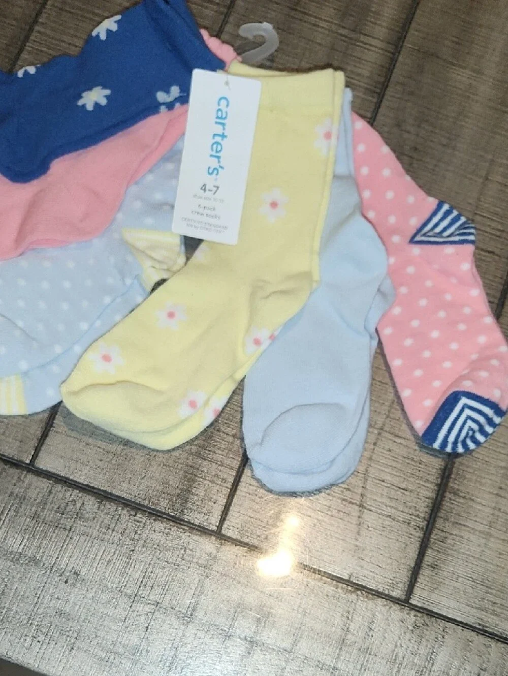 NWT Carter's Girls 6-Pack Patterned Cotton Crew Socks